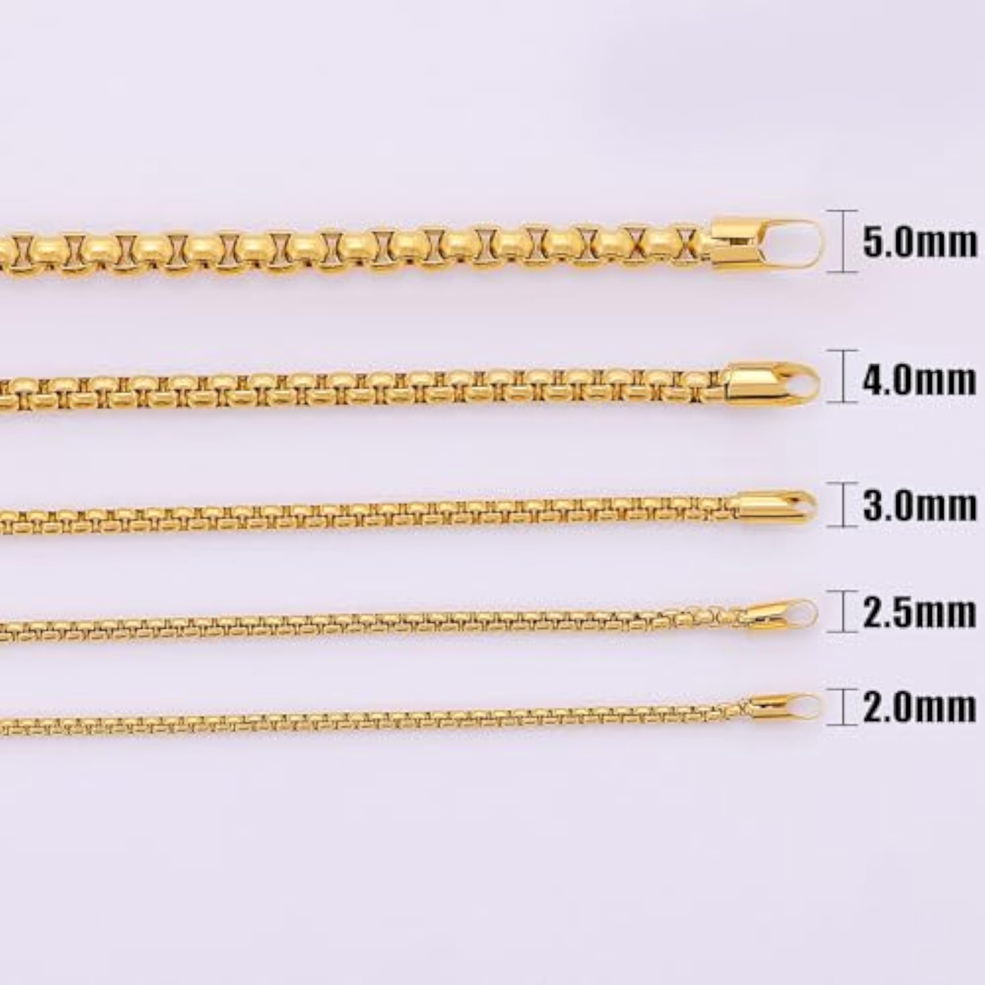 Men's Stainless Steel Box Chain Necklace, 18-28 Inches